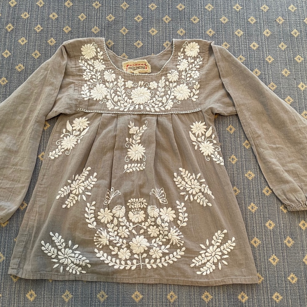 Sirene Embroidered Long Sleeve Peasant Blouse XS